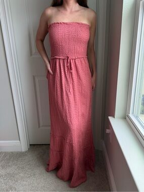 JESSICA SIMPSON Strapless Smocked Maxi Dress in Dusty Rose